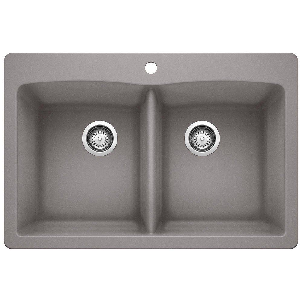 BLANCO Metallic Grey 33 x 22 in. 1 Hole Composite Double Bowl Dual Mount Kitchen Sink 