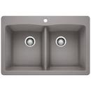 33 x 22 in. 1 Hole Composite Double Bowl Dual Mount Kitchen Sink in Metallic Grey