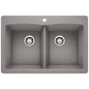 BLANCO Metallic Grey 33 x 22 in. 1 Hole Composite Double Bowl Dual Mount Kitchen Sink 
