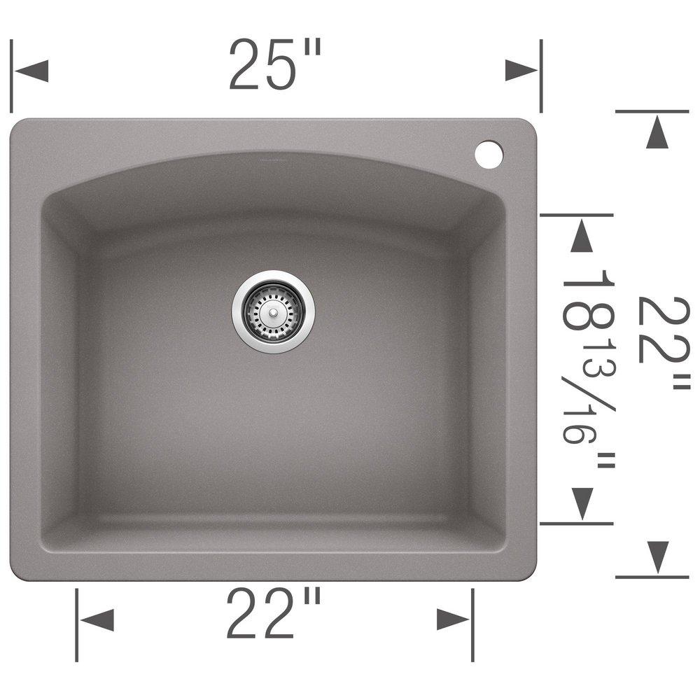 BLANCO Metallic Grey 25 x 22 in. 1 Hole Composite Single Bowl Dual Mount Kitchen Sink 