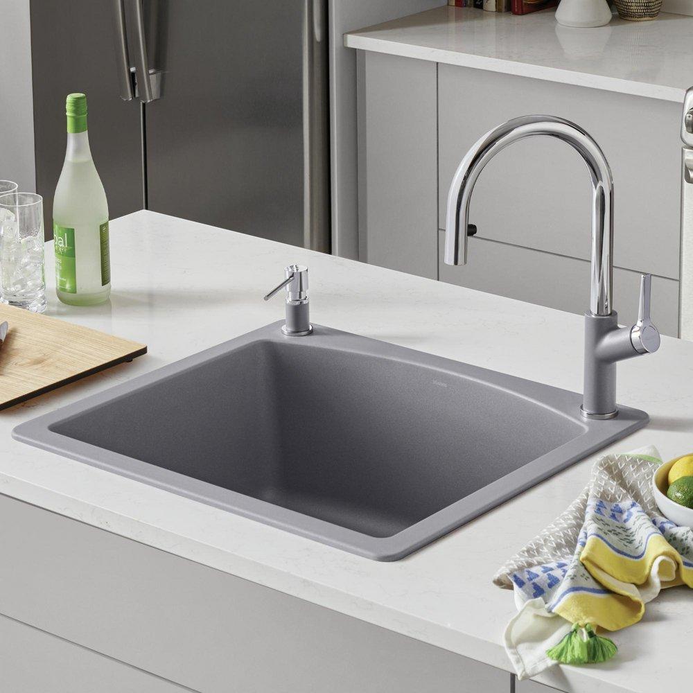 BLANCO Metallic Grey 25 x 22 in. 1 Hole Composite Single Bowl Dual Mount Kitchen Sink 