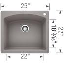 BLANCO Metallic Grey 25 x 22 in. 1 Hole Composite Single Bowl Dual Mount Kitchen Sink 