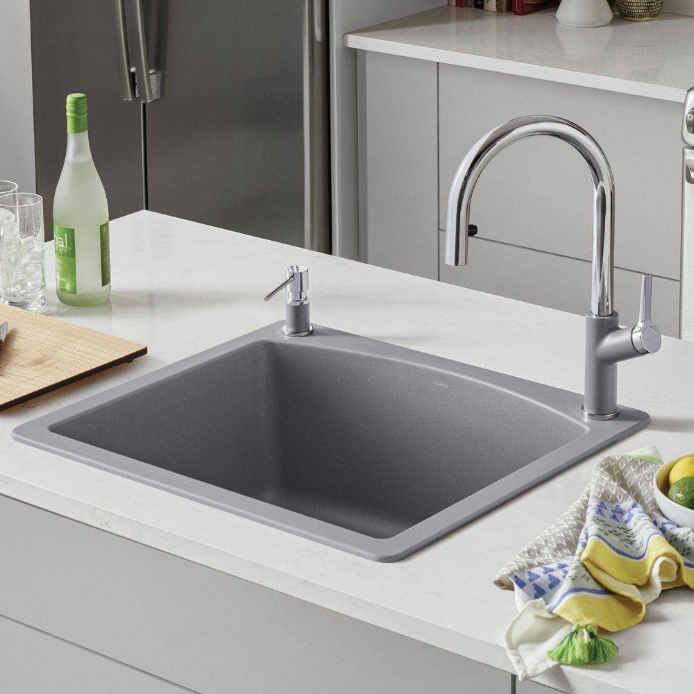 BLANCO Metallic Grey 25 x 22 in. 1 Hole Composite Single Bowl Dual Mount Kitchen Sink 