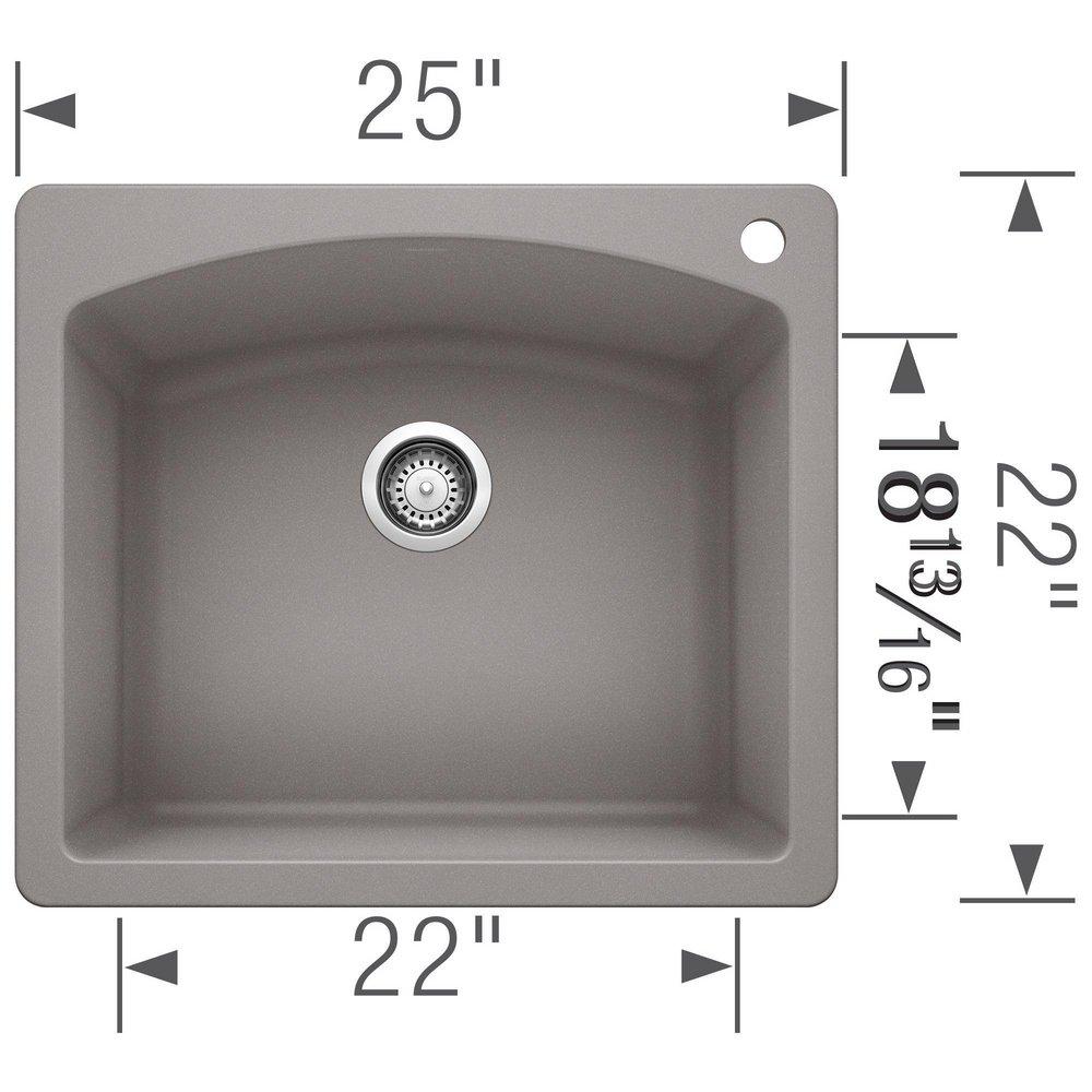 BLANCO Metallic Grey 25 x 22 in. 1 Hole Composite Single Bowl Dual Mount Kitchen Sink 