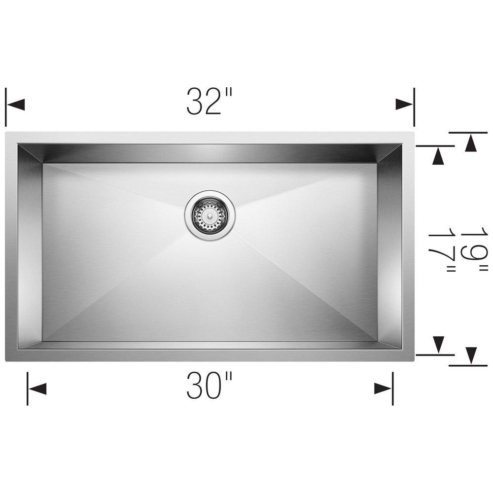 BLANCO Polished Satin 32 x 19 in. No Hole Stainless Steel Single Bowl Undermount Kitchen Sink 