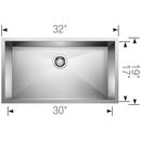 BLANCO Polished Satin 32 x 19 in. No Hole Stainless Steel Single Bowl Undermount Kitchen Sink 
