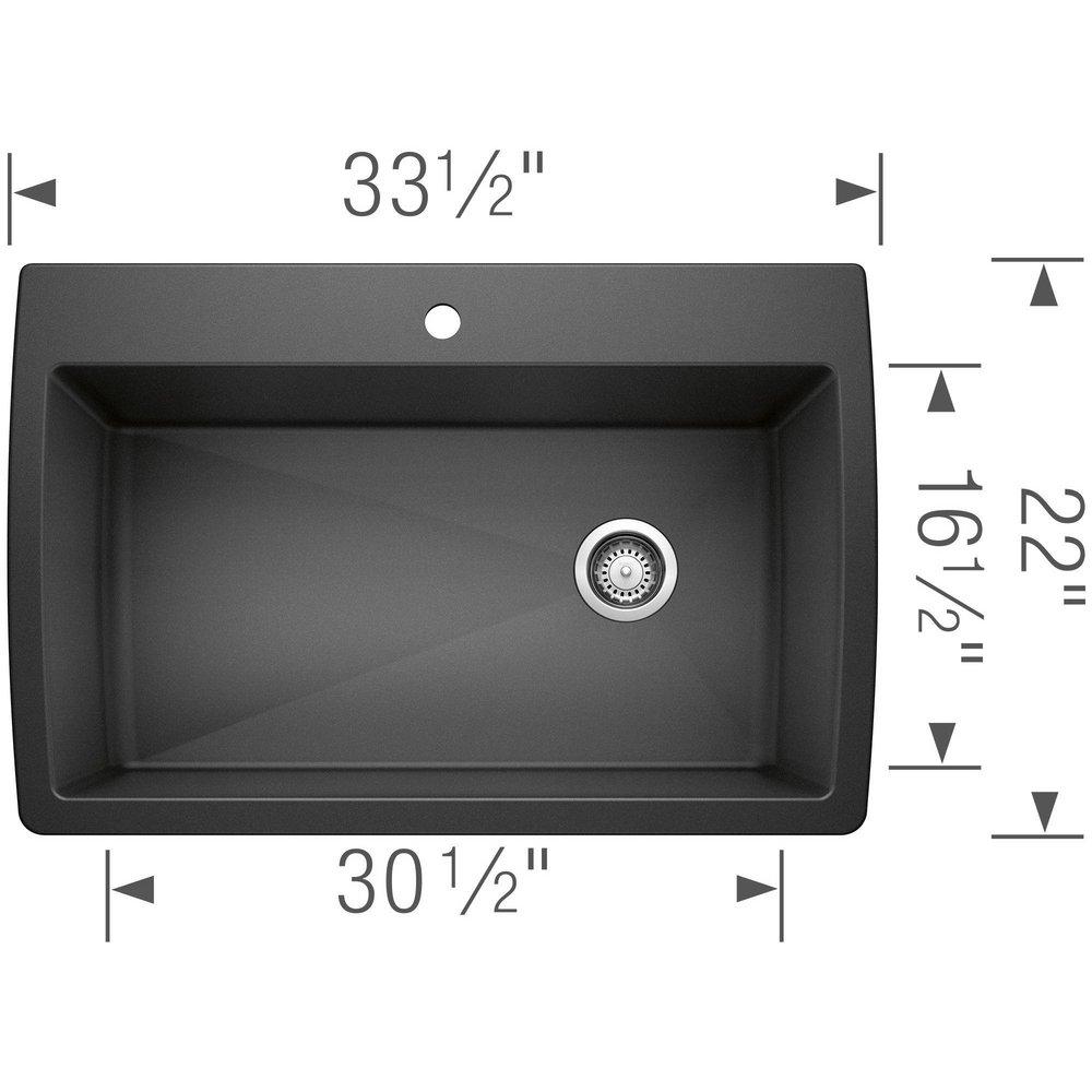 BLANCO Anthracite 33-1/2 x 22 in. 1 Hole Composite Single Bowl Dual Mount Kitchen Sink 