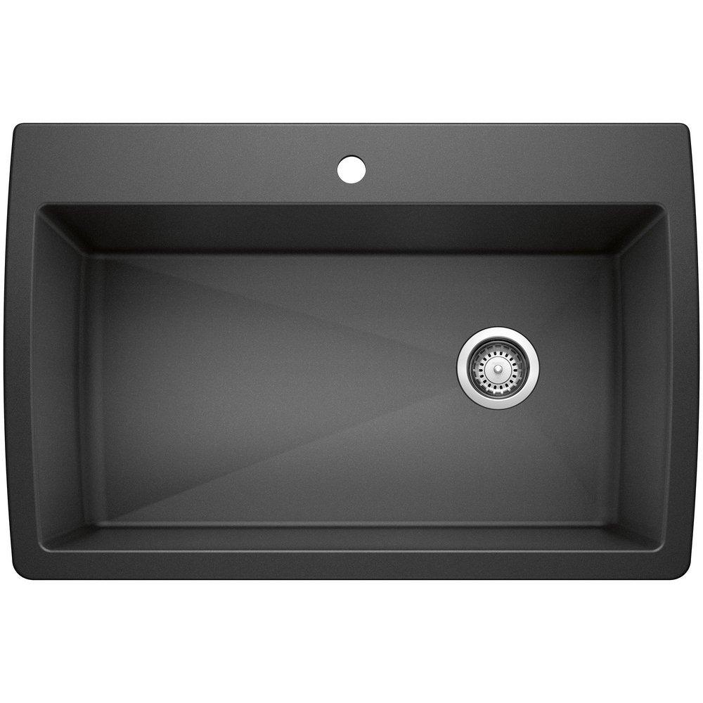BLANCO Anthracite 33-1/2 x 22 in. 1 Hole Composite Single Bowl Dual Mount Kitchen Sink 