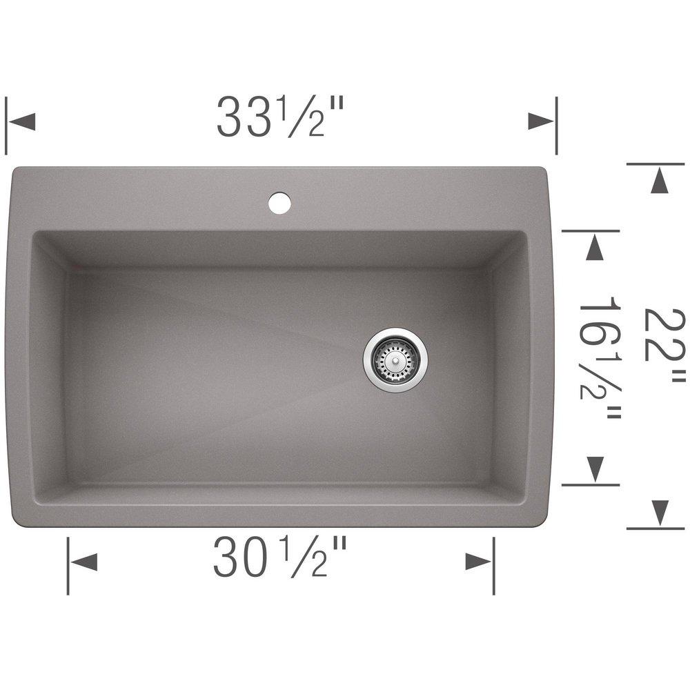 BLANCO Metallic Grey 33-1/2 x 22 in. 1 Hole Composite Single Bowl Dual Mount Kitchen Sink 