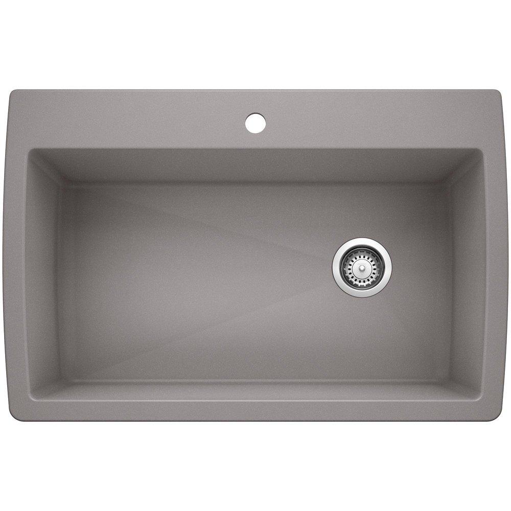 BLANCO Metallic Grey 33-1/2 x 22 in. 1 Hole Composite Single Bowl Dual Mount Kitchen Sink 