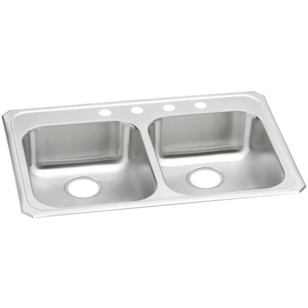 Elkay Brushed Satin 33 x 21-1/4 in. Stainless Steel Double Bowl Drop-in Kitchen Sink in Brushed Satin 
