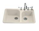 33 x 22 in. 4 Hole Cast Iron Double Bowl Drop-in Kitchen Sink in Almond