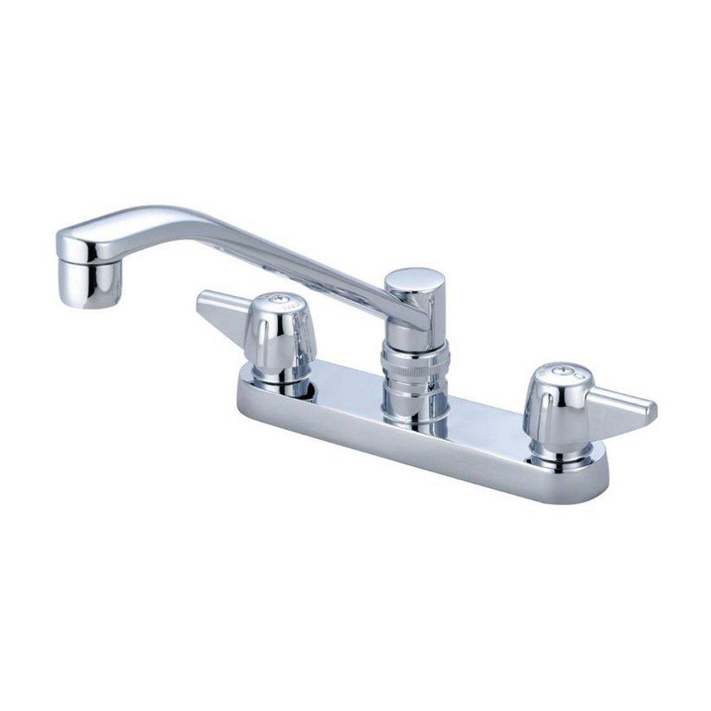 Central Brass Polished Chrome 1.5 gpm 3-Hole Swivel Kitchen Sink Faucet with 6 in. Center Size and Double Canopy Handle 