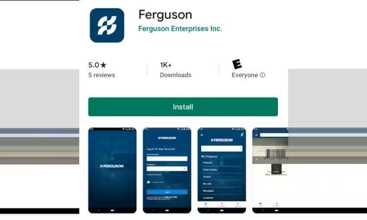 Screenshot of the Ferguson app in the Google Play Store with a green install button.