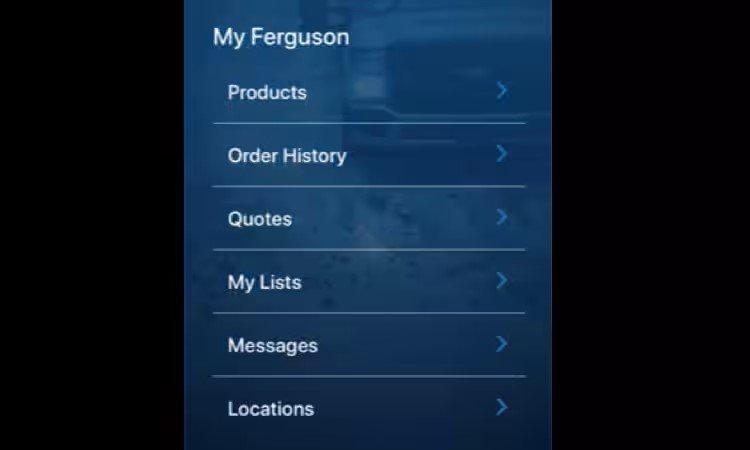 Ferguson app home screen showing a navigation menu.