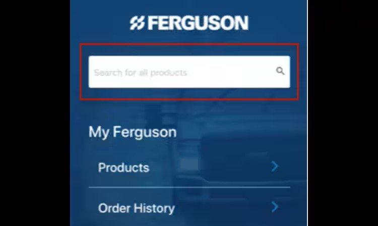 Ferguson app home screen showing the search box at the top.