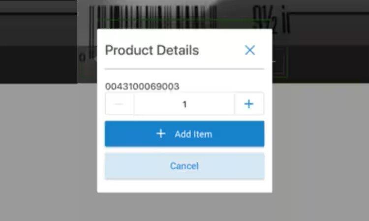 Popup of a product’s details with USP number and buttons to Add Item or Cancel.