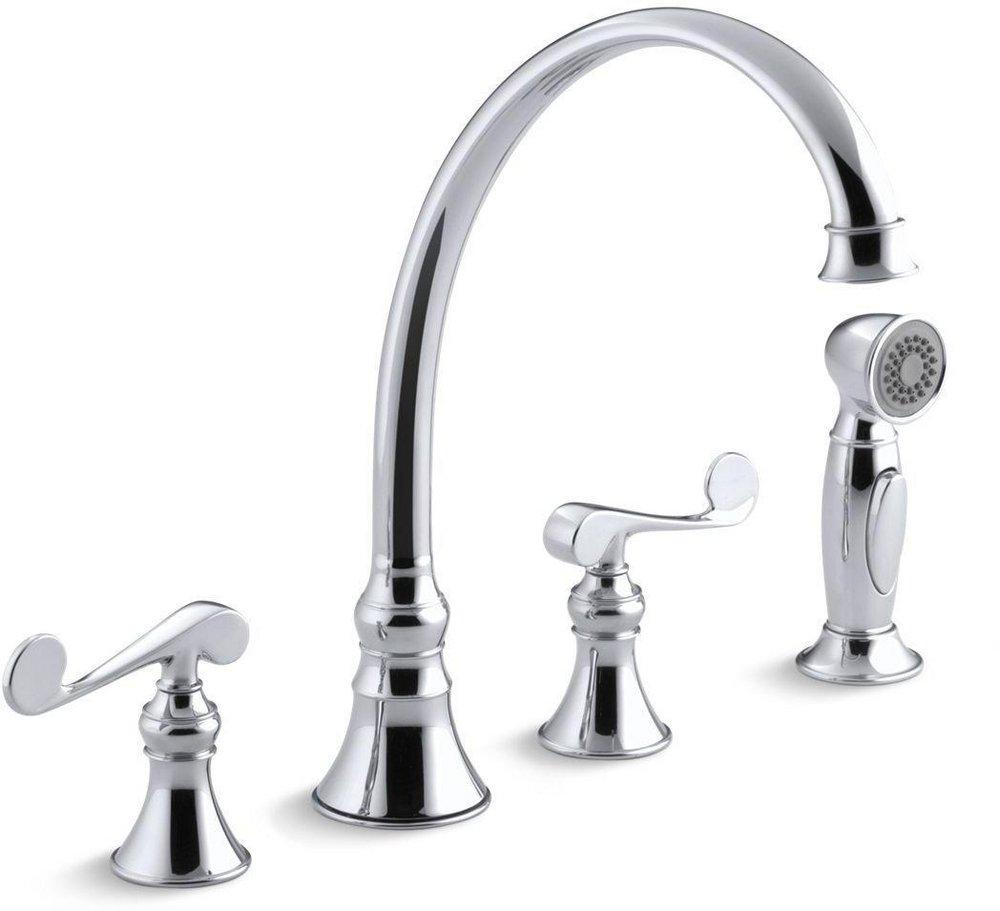KOHLER Polished Chrome Two Handle Widespread Kitchen Faucet 