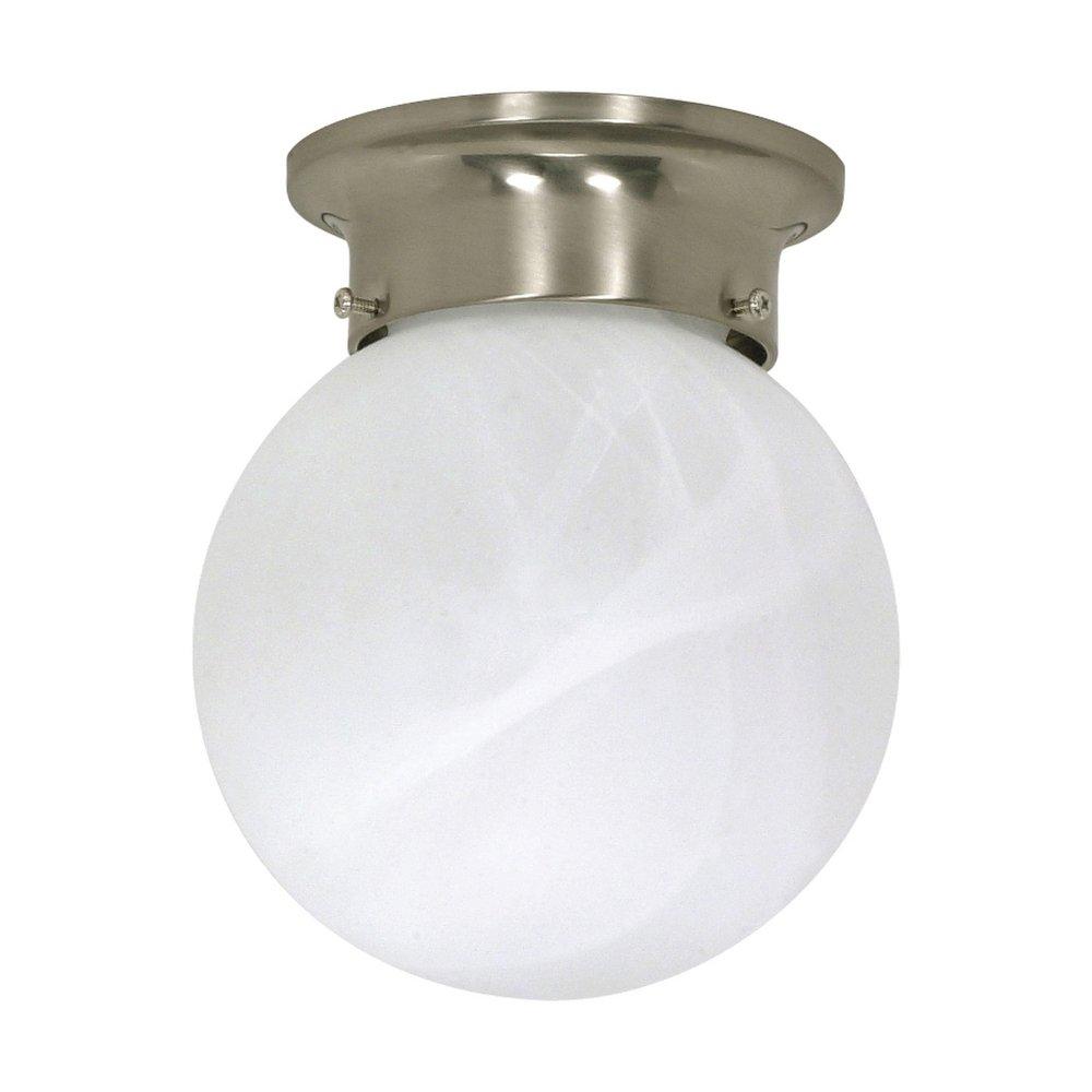 NUVO Brushed Nickel 1 Light 60W A19 Flush Mount Frosted Glass Ball Ceiling Fixture 