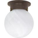 1 Light 60W A19Flush Mount Frosted Glass Ball Ceiling Fixture Old Bronze