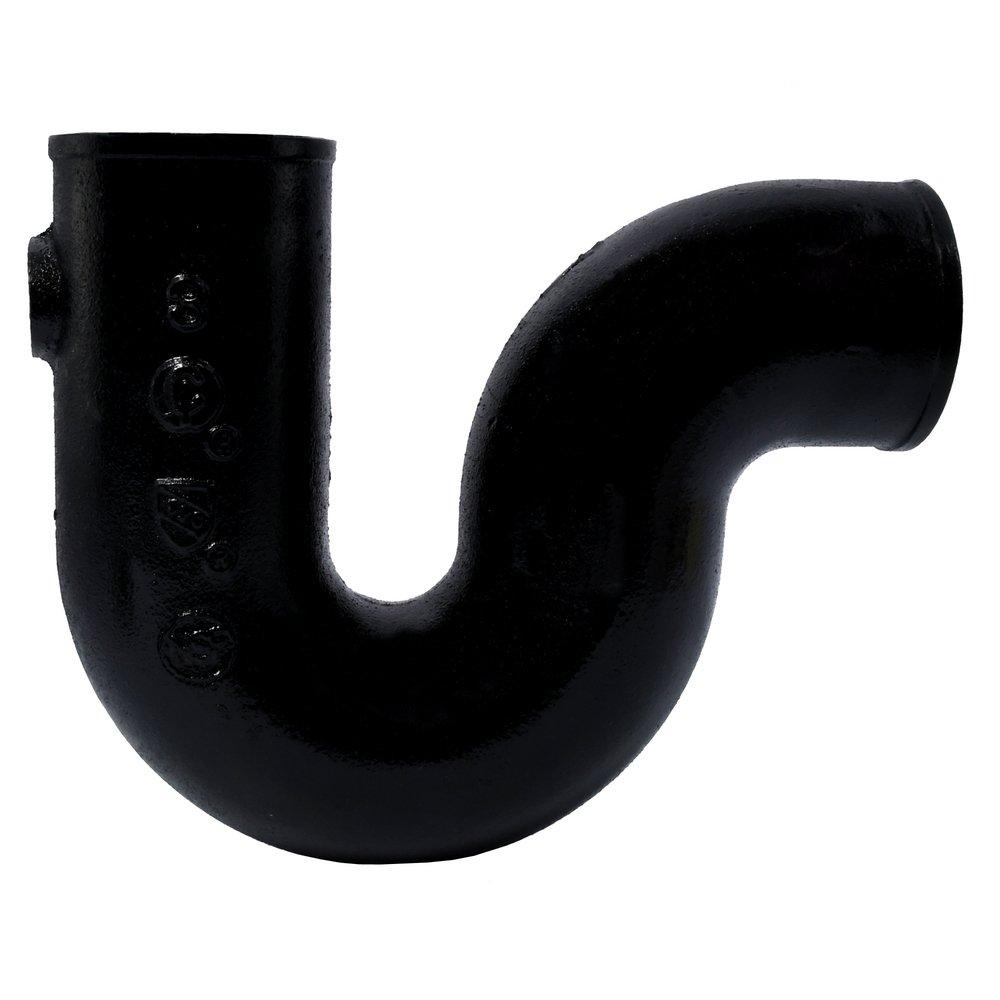 Black No-Hub Cast Iron P-Trap with Iron Pipe Thread Tap on Pipe Inch Heel 