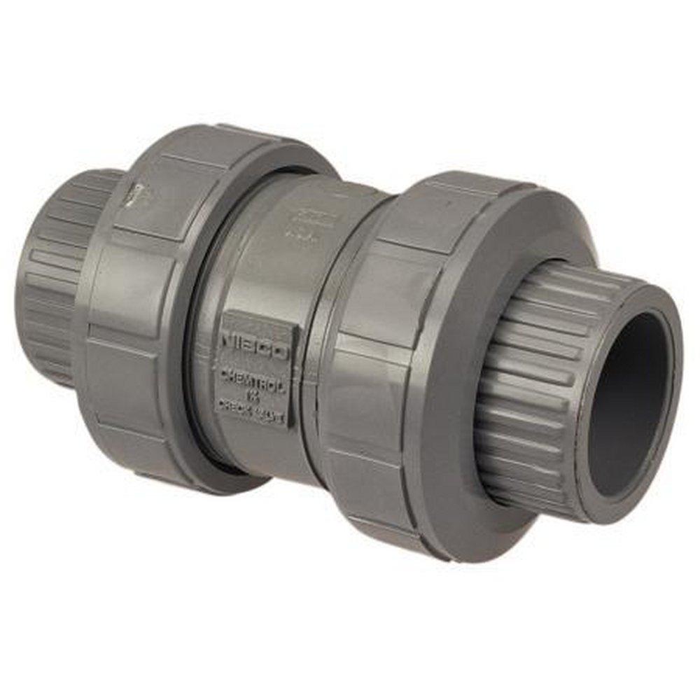 Chemtrol Light Grey Plastic Socket Weld x Threaded Ball Check Valve 