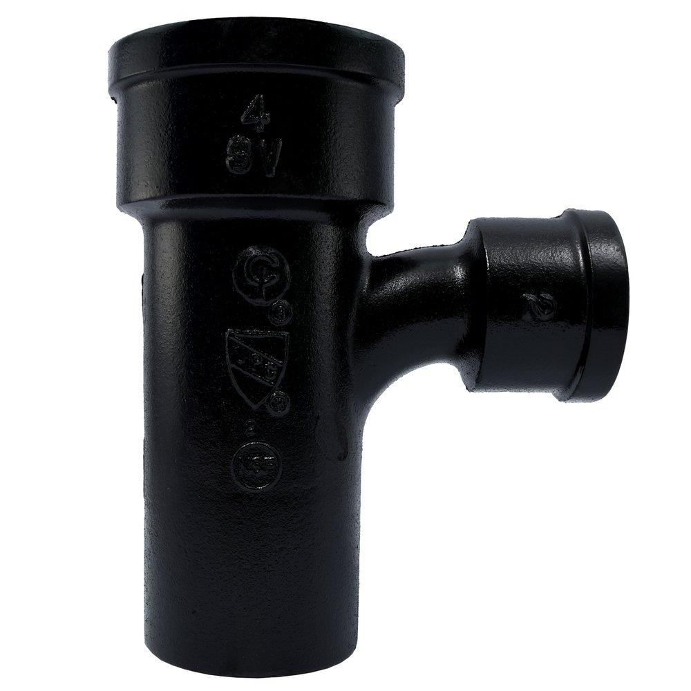 Black Spigot x Hub Single Valve Cast Iron Sanitary Reducing Tee 