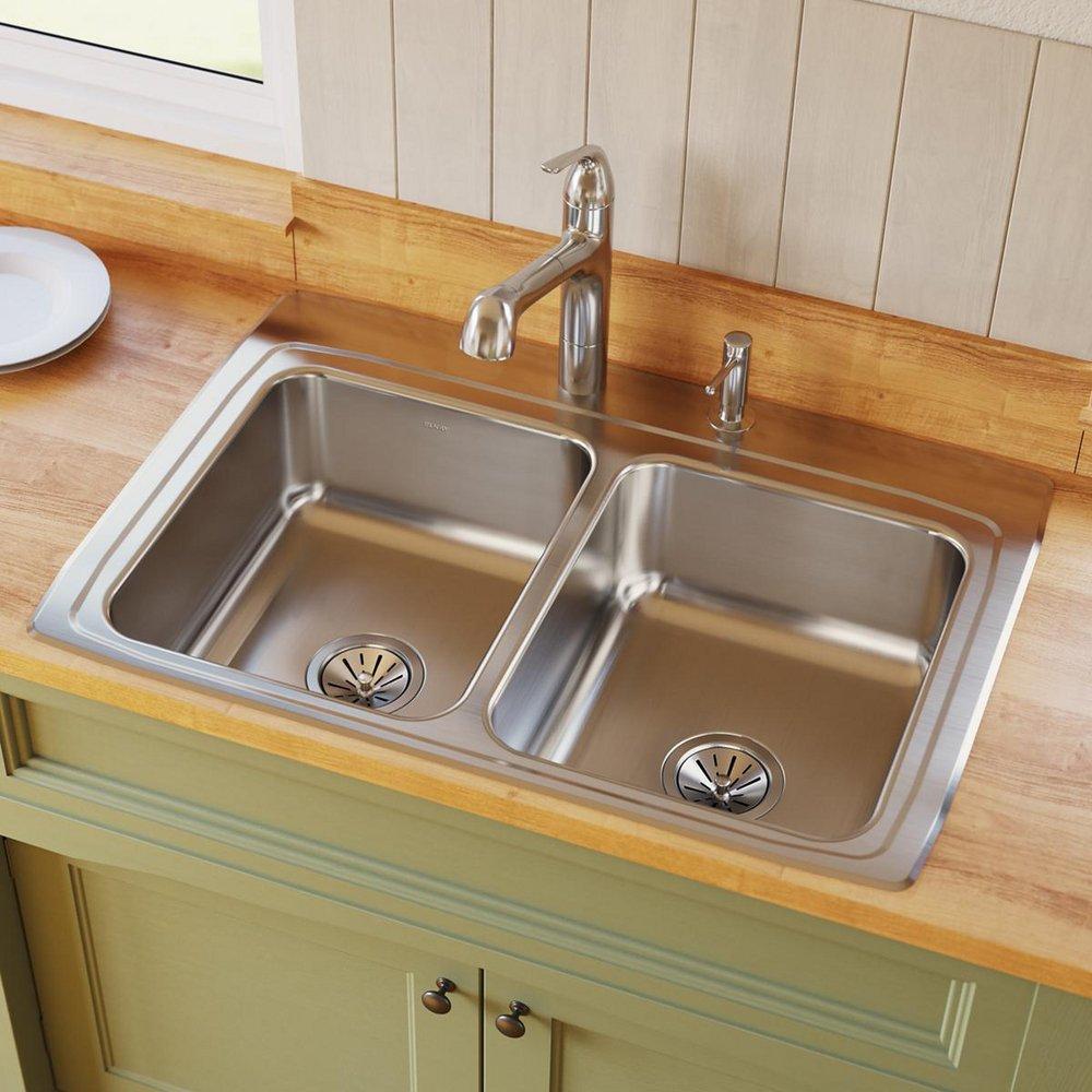 Elkay Lustrous Satin 33 x 22 in. Stainless Steel Double Bowl Drop-in Kitchen Sink in Lustrous Satin 