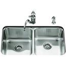 KOHLER Stainless Steel 31-1/2 x 18 in. No Hole Stainless Steel Double Bowl Undermount Kitchen Sink 