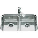 KOHLER Stainless Steel 31-1/2 x 18 in. No Hole Double Bowl Undermount Kitchen Sink 