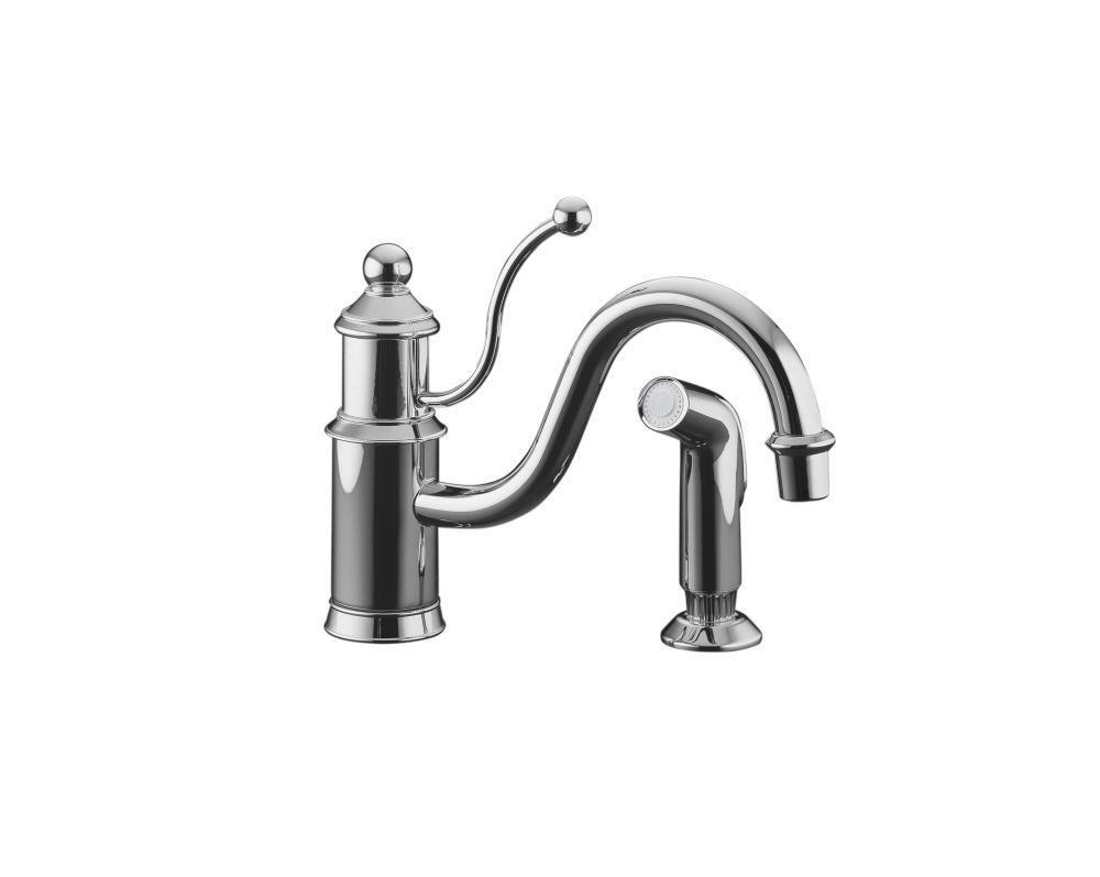 Polished Chrome 1.5 gpm Single Lever Handle Deckmount Kitchen Sink Faucet Column Spout 3/8 in. Connection Flexible Connection 