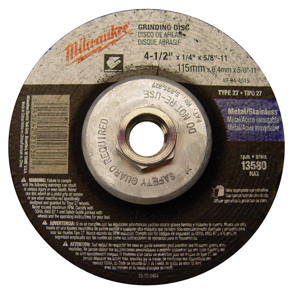 Milwaukee&reg; 4-1/2 x 1/4 in. Grinding Wheel 