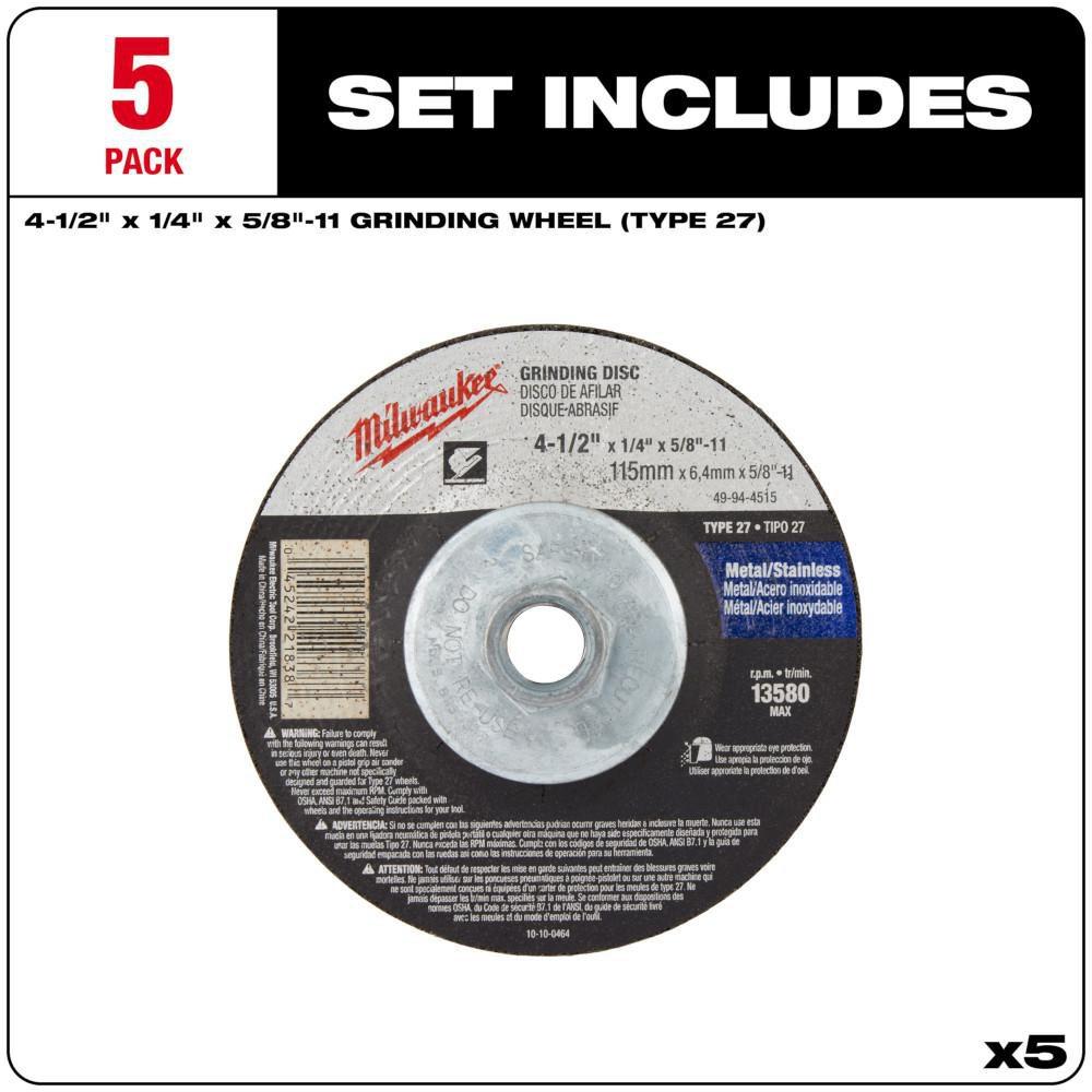 Milwaukee&reg; 4-1/2 x 1/4 in. Grinding Wheel 