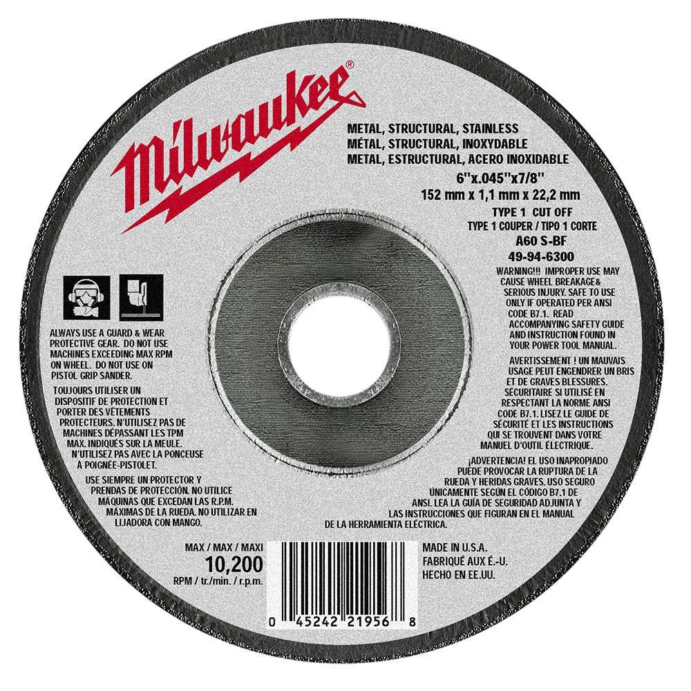 Milwaukee® 0.045 x 7/5 in. Type 1 Aluminum Oxide Cutoff Wheel 