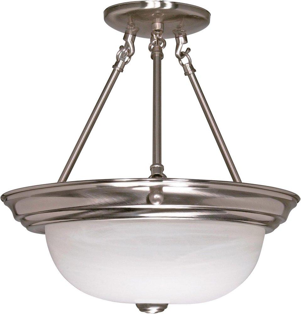 NUVO Brushed Nickel 3 Light 60W Semi-Flush Mount Ceiling Fixture 