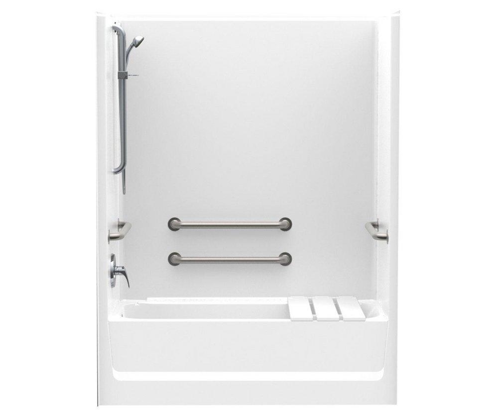 Aquatic White 60 in. Tub and Shower with 4 Grab Bar in White 
