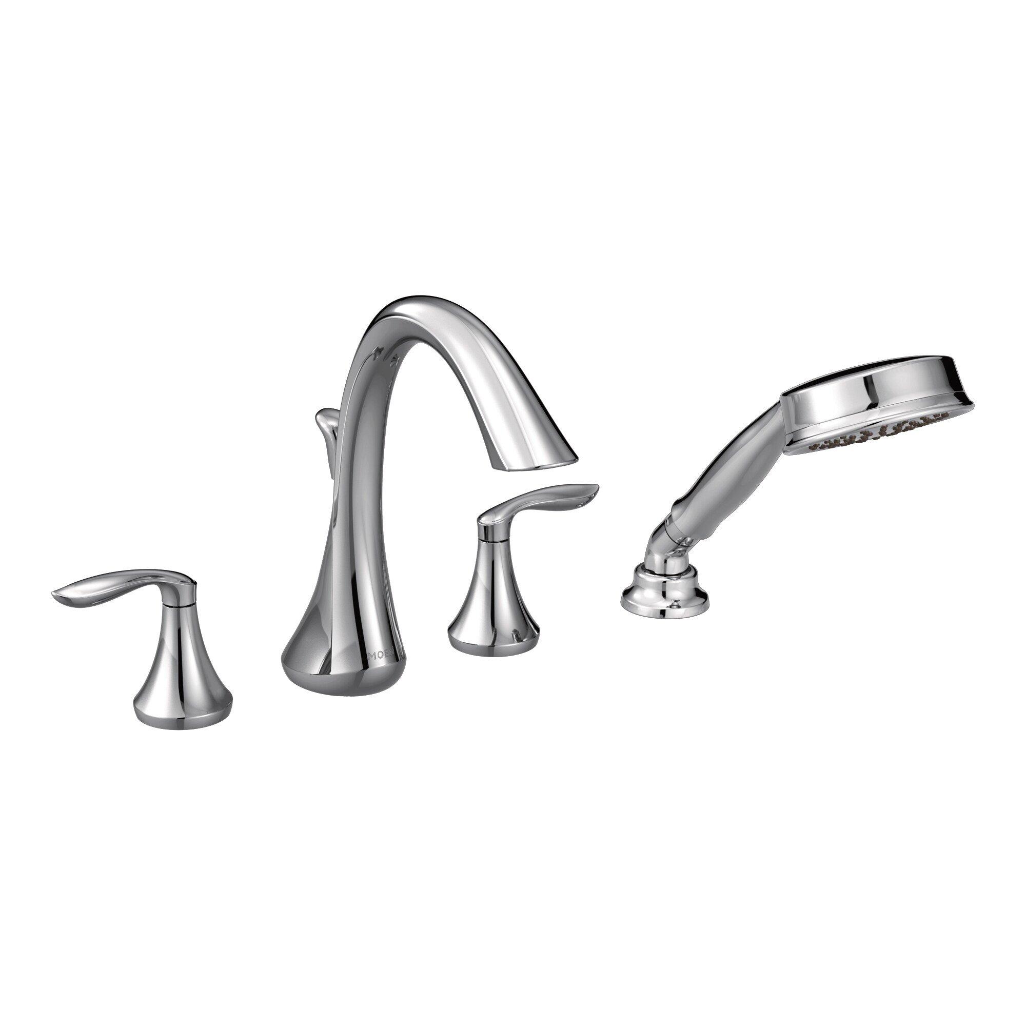 Moen Polished Chrome Roman Tub Faucet with Hand Shower Double Lever Handle High Arc 
