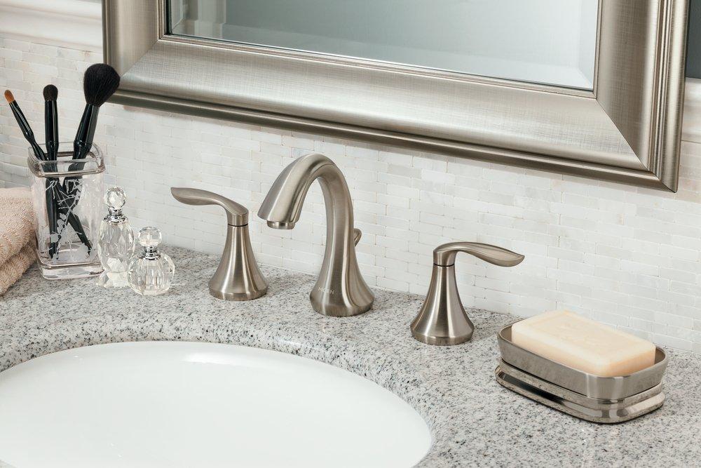 Moen Brushed Nickel Widespread Lavatory Faucet with Double Lever Handle 