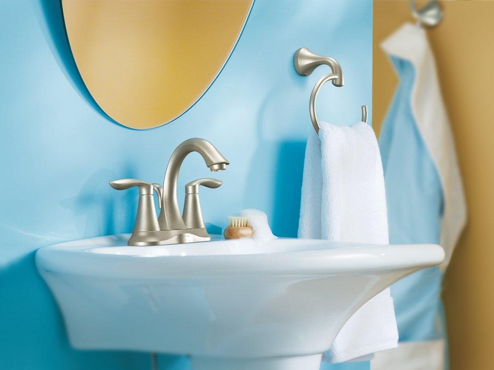 Moen Brushed Nickel Two Handle Centerset Bathroom Sink Faucet 