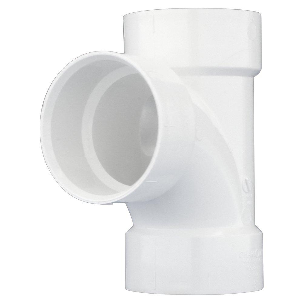 White PVC DWV Sanitary Tee with 2 