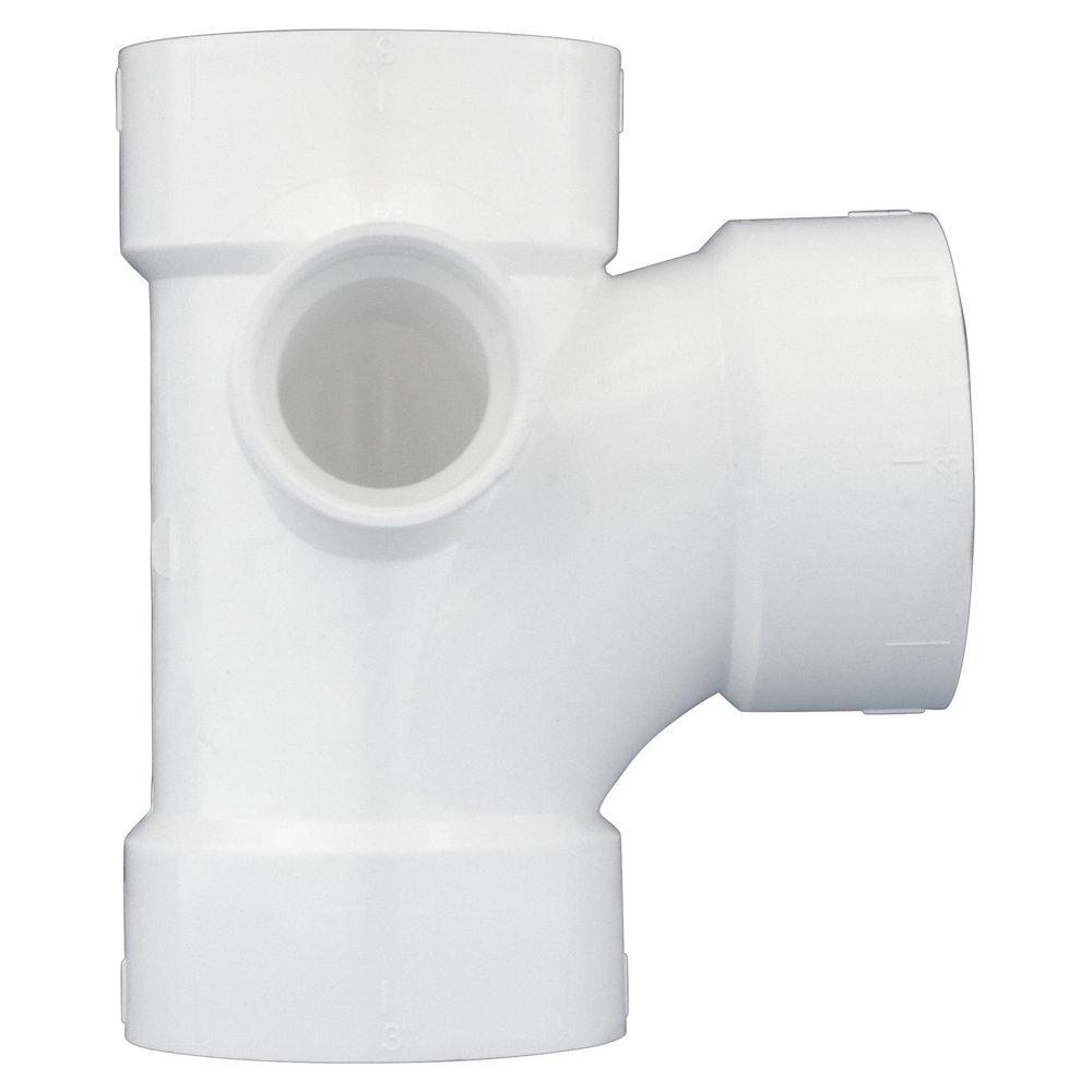 White PVC DWV Sanitary Tee with 2 