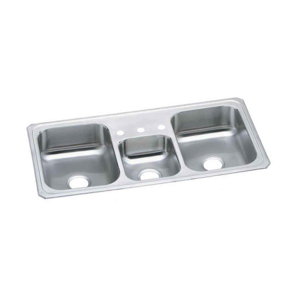 Elkay Brushed Satin 43 x 22 in. Stainless Steel Triple Bowl Drop-in Kitchen Sink in Brushed Satin 