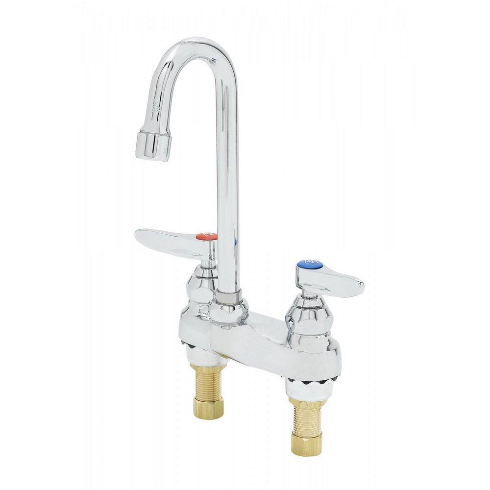T&S Brass Polished Chrome Lavatory Faucet with Double Lever Handle 