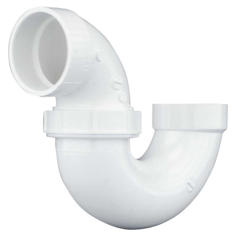 White PVC DWV Union P-Trap with Plastic Nut 