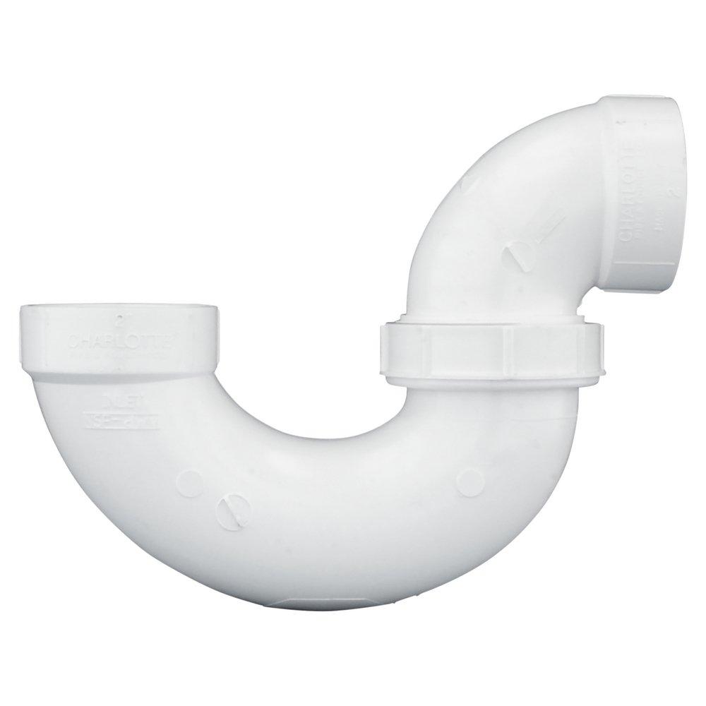 White PVC DWV Union P-Trap with Plastic Nut 