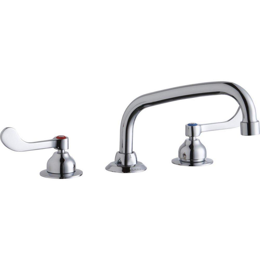 Elkay Chrome 3-Hole Deckmount Food Service Centerset Faucet with Double Lever Handle and Spout Reach 
