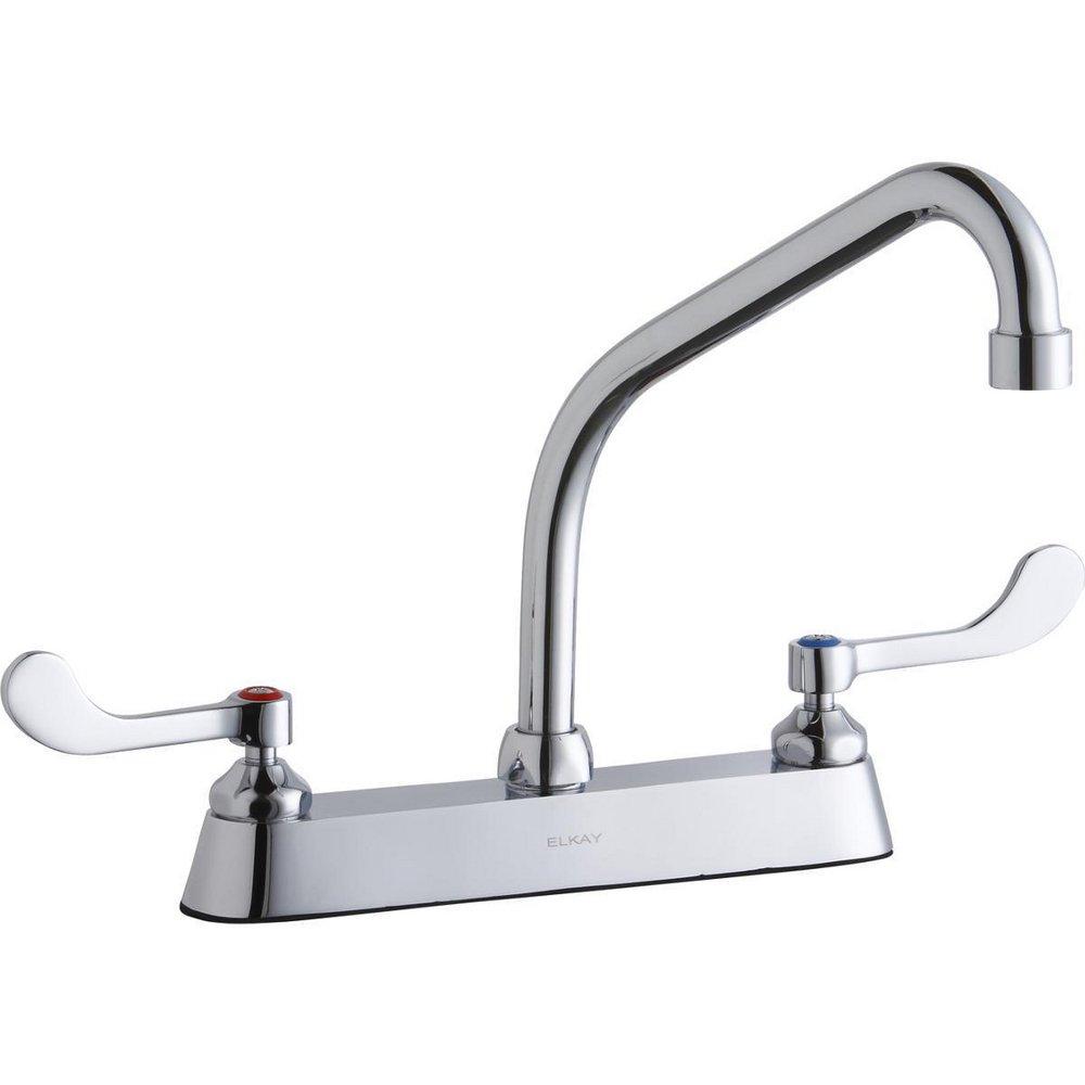 Elkay Polished Chrome Two Wristblade Handle Deck Mount Service Faucet 