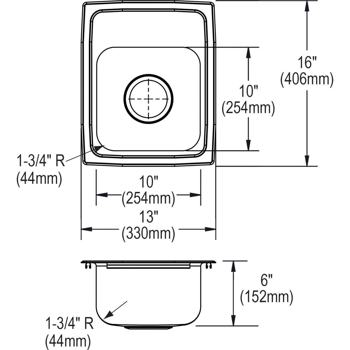 Elkay Lustrous Satin 13 x 16 in. 1 Hole Stainless Steel Single Bowl Drop-in Kitchen Sink 