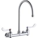 2-Hole Wall Mount Handwash Centerset Faucet with Double Wristblade Handle and Spout Reach in Polished Chrome