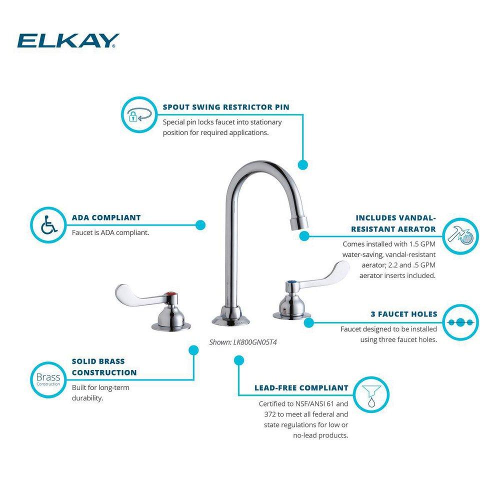 Elkay Polished Chrome Two Wristblade Handle Deck Mount Service Faucet 